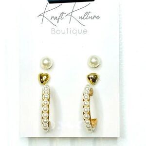 Three Pair Gold and Pearl Earrings